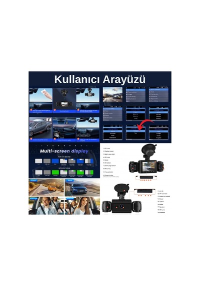 Cc40 Wifi Full Hd Türkçe 4 Kameralı Araç Içi Güvenlik Kamerası Park Modu Gece Görüşlü Dashcam - 731476385