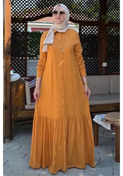 Rabia Şamlı Süreyya Gömlek Elbise Hardal Sarısı Normal