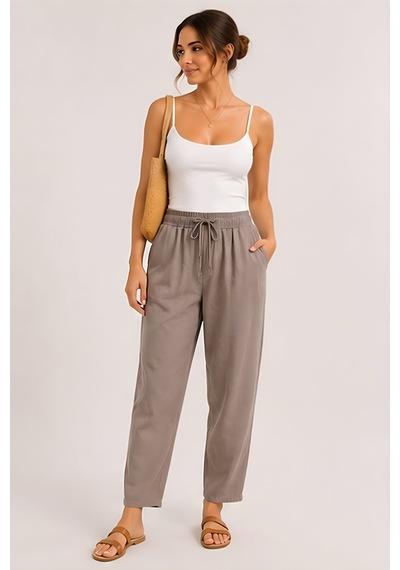 Lili Woman Kadın Taupe Natural Bağcıklı Dar Paça Pantolon E.3076 Vizon