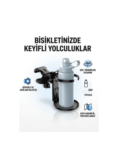 Ayarlanabilir İçecek Tutucu Motosiklet & Bisiklet Termos, Bardak, Matara Uyumlu Siyah