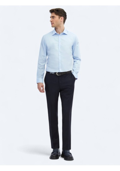 Kip Koyu Mavi Düz Slim Fit Dokuma Klasik %100 Pamuk Gömlek