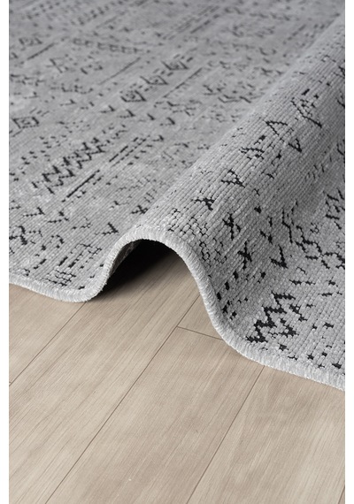 Gaia Gri Halı Yıkanabilir Kaymaz Taban Şönil Kilim Dokuma Pamuk Taban Kilim 10336 Gri