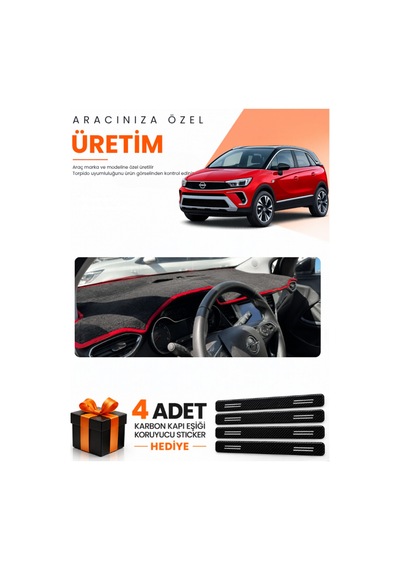Opel Crossland 2020-2024 Uyumlu Torpido Koruma Örtüsü Oto Kılıfı - Siyah Kırmızı