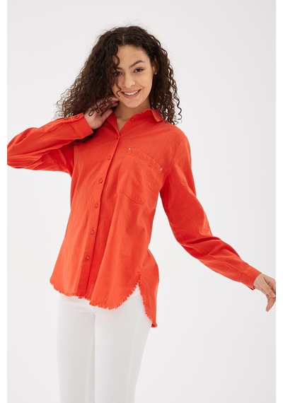 Fashion Friends Etek Ucu Püsküllü Gömlek Kırmızı Kırmızı