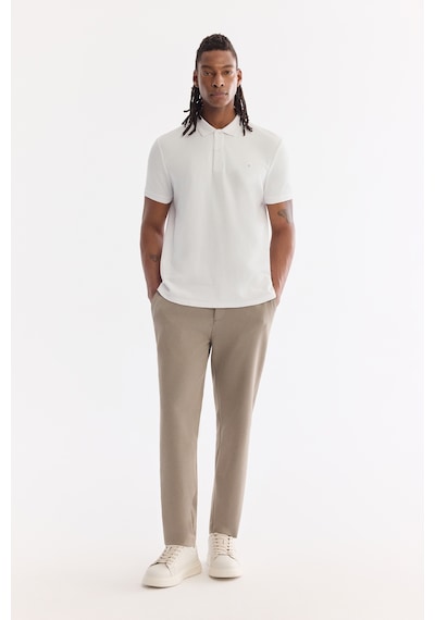 Avva Erkek Beyaz Kıvrılmaz Polo Yaka %100 Pamuk Basic Regular Fit T-shirt B001032