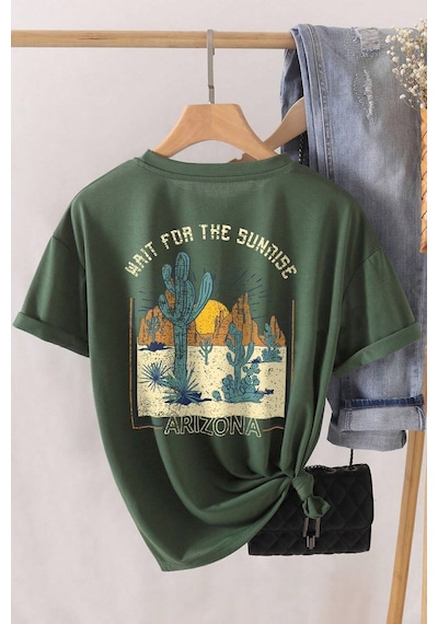 Uyguntarz Unisex Arizona Baskılı Oversize Tshirt Yeşil