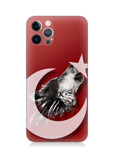 Apple Uyumlu  iPhone 12 Pro Silikon Kılıf Kurt Ve Bayrak