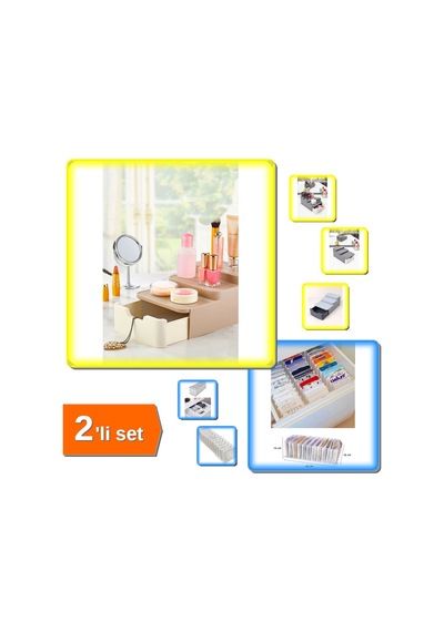 Compact Çekmeceli Ve Standlı Makyaj Düzenleyici + 11 Gözlü Akordiyon Çekmece Organizer - 2li Set P3c Belirtilmemiş