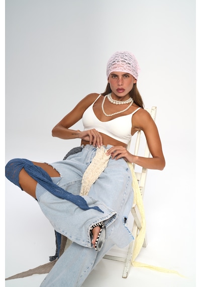Mai Studios Co. Miray Üçgen Kesim Pembe Dantel Bandana Pembe