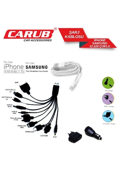 Carub Araç Şarjı 12-220 Apple Uyumlu iPhone -samsung Çoklu