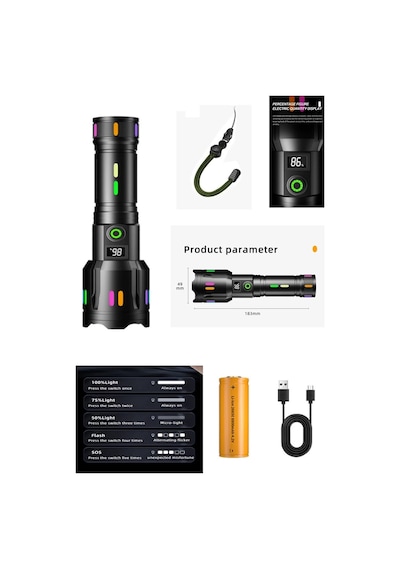 Peakstar Ps-9885 Profesyonel Zoomlu 50w 10000 Lümen Şarjlı Bekçi Avcı Powerbank El Feneri