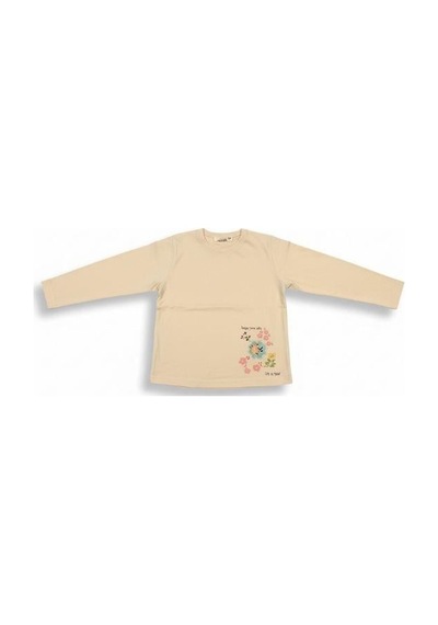 Zekids Kız Bebek Çiçek Desenli Pamuklu Uzun Kollu Bluz-16943 KREM