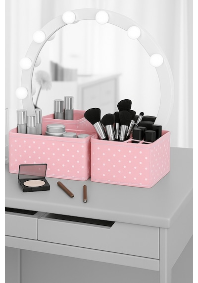 6'lı Pembe Desenli - Çekmece İçi Düzenleyici Organizer Set - Çok Amaçlı Dolap İçi Kutu Seti Kumaş 28 Diğer