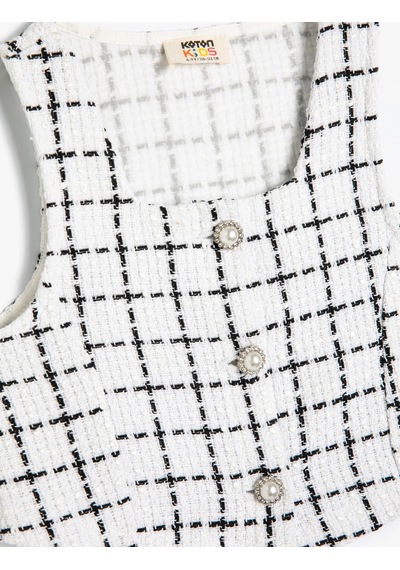 Koton Crop Tüvit Bluz Kolsuz İnci Düğme Detaylı Ekru Çizgili 4skg60112aw Ekru Çizgili