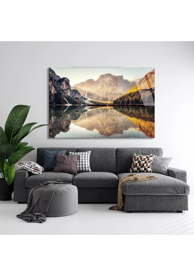 Dağ Gölü Yansıması - Cam Tablo - Deg1272 125 X 80 Cm