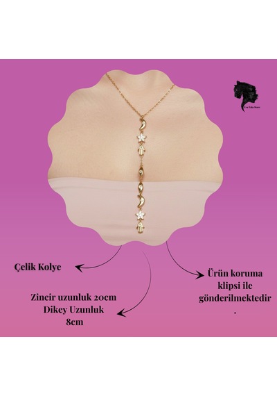 Manifest Y Dikey Sembollü Hamsa Ay Yıldız Figürlü Kolye Gold