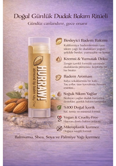 Hurraw Almond Ve Moon Dudak Balmı 2 Li Set %100 Doğal Vegan Gece Ve Günlük Bakım