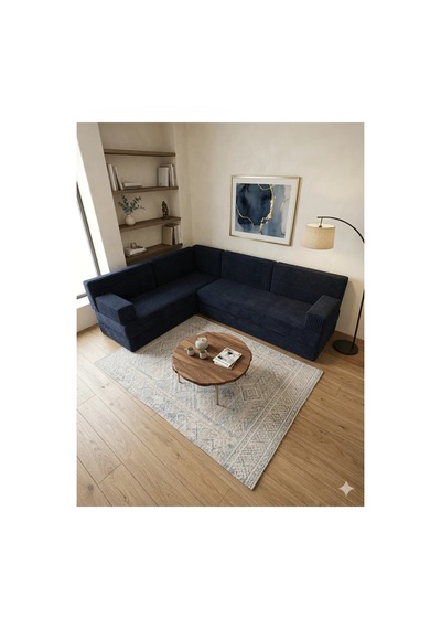 Premium Kadife Kumaş, Konforlu Yer Kanepesi ,modüler Şark Köşesi Takımı - Lacivert - 40 Cm- L Set