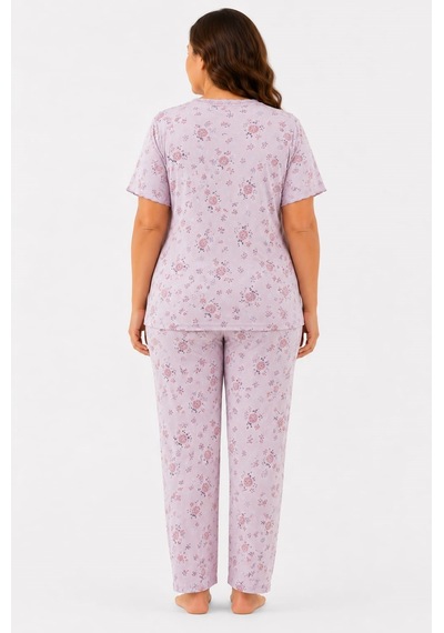 Pemilo Kadın 7930 Büyük Beden Kısa Kol Bambu Pijama Takımı Lila