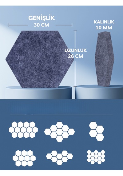 12'li Akustik Panel Ses Isı Yalıtım Duvar Kaplama Gri 26x30 Cm