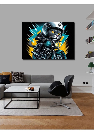 Kanvas Tablo Motosikletli Kedi Kahraman 50cmx70cm