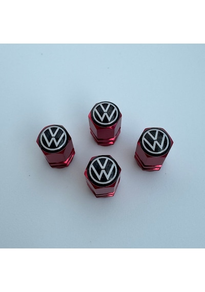 Volkswagen Multivan İle Uyumlu Logolu Alüminyum Altıgen Kırmızı Sibop Kapağı