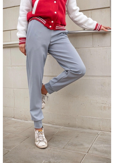Gri Beli Lastik Detaylı, Cepli, Spor Jogger Pantolon Gri