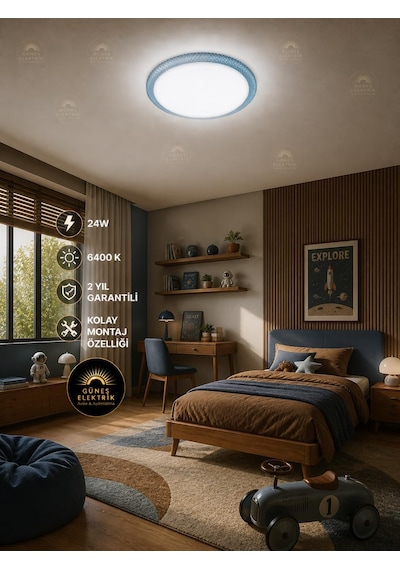 24 W Kristal Çerçeveli Tavan Armatürü, Esemlight,6400 K Beyaz Işık Turuncu