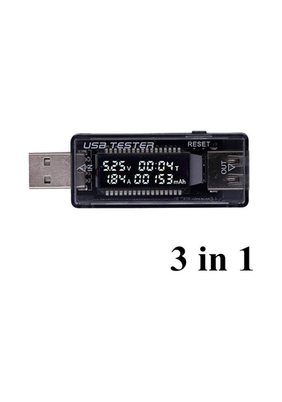 Hellery Usb Metre Gerilim Akım Pil Voltmetre Ampermetre, 3'ü 1 Arada Siyah