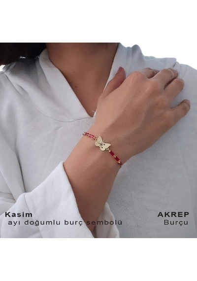Archin Akrep Burçları İçin Kelebek Motifli Kırmızı Taşlı 14 Ayar Altın Plakalı Hediye Bileklik-346burç Altın Archin Akrep Burçları İçin Kelebek Motifli Kırmızı Taşlı 14 Ayar Altın Plakalı Hediye Bileklik-346burç Altın