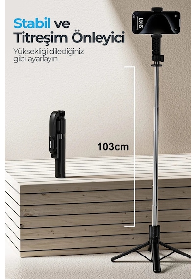 Ven-dens Vd-ss05 Bluetooth Kumandalı Selfie Çubuğu Ve Tripod, 90 Cm Uzatılabilir Gövde, 360 , Siyah