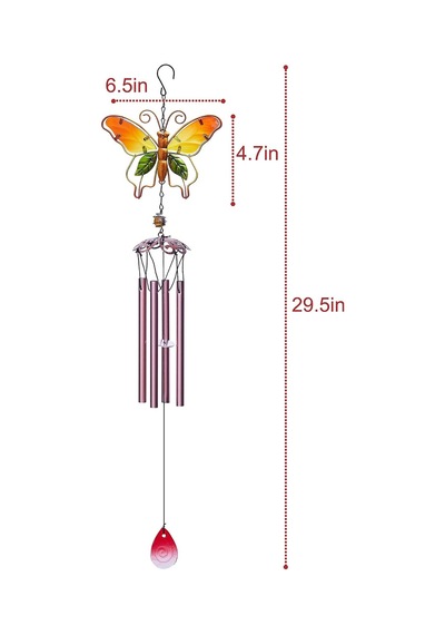 Kelebek Rüzgar Çanları Dış Mekan/iç Mekan Metal Ve Vitraylı Cam Rüzgar Çanları 74,9 Cm Ev, Parti, Festival De