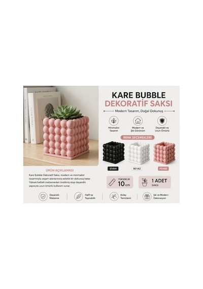 Urartu 3d Kare Bubble Dekoratif Saksı 10 Cm 3d Baskı Minimalist Çiçek Saksısı Model:hbcv0000gııaxw