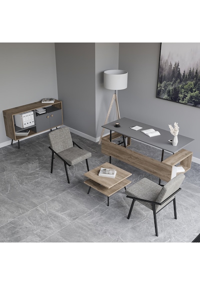 Lagomood İrony Maxi İki Koltuklu Ofis Takım Antrasit Ceviz