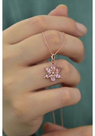 925 Ayar Gümüş Rose Kaplma Tepelikli Pembe Lotus Kolye UVPS101184