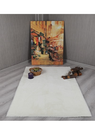 My Evilla Dekoratif Tavşan Tüyü Ultra Yumuşak Peluş Kaymaz Halı Yolluk 001