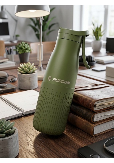 Puccon Pipetli 500 Ml Haki Paslanmaz Çelik Matara/suluk - Silikon Gövde Yağmur - 50017