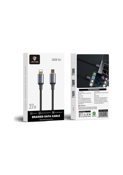 Lenyes LC528 Type-C To Lightning 27W Hızlı Şarj Özellikli Örgülü Data Ve Şarj Kablosu 1 M Siyah