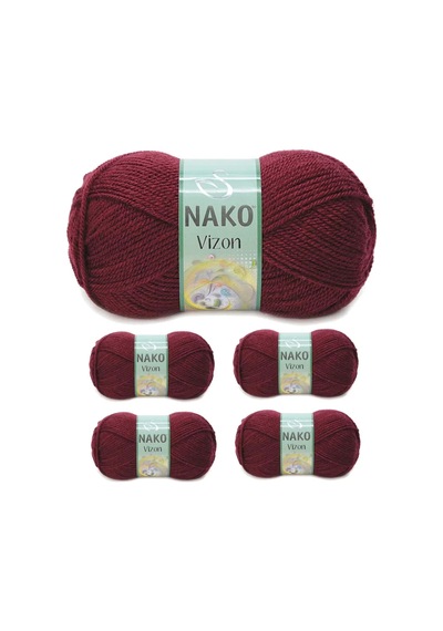 Tedar 5 Adet Vizon Premium Akrilik El Örgü İpi Yünü Renk No:999 Bordo Najmaddin (No:1) 8.5Cm X 10.5 Cm
