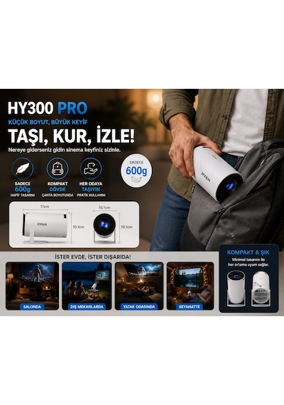 Hy300 Pro Akıllı Projektör 2gb Ram 16gb Rom Android Wifi 6 Bluetooth 5.0 4k Destekli