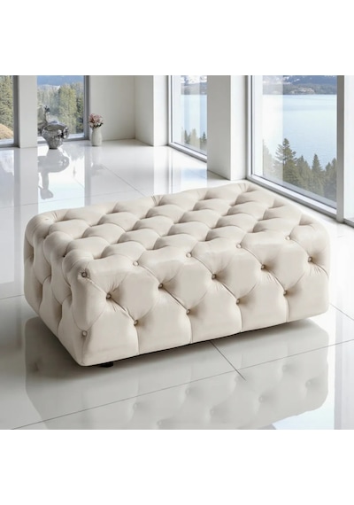 Smarto Relax Puf Swiss Style Guarda Ayaksız Kapitoneli Dekoratif 80x45x45 Cm Ayaksız Kapitoneli Dekoratif Puf Ekru