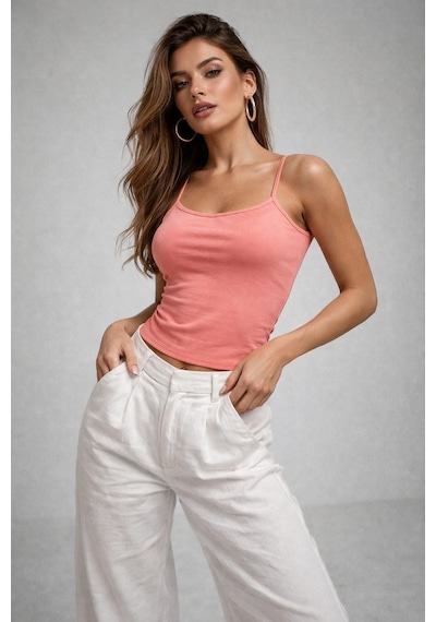Rich Kadın Pembe Askılı Crop Atlet Pembe