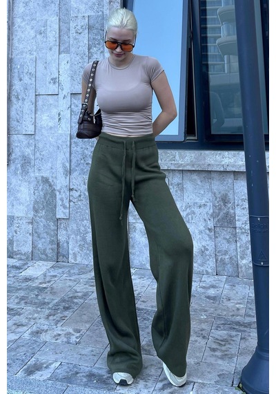 Haki Beli Ayarlanabilir Geniş Paça Pantolon Mg2089 Haki