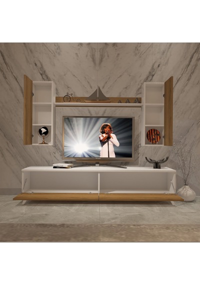 Decoraktiv Eko 5d Mdf Std Retro Tv Ünitesi Tv Sehpası - Beyaz Pera Beyaz - Meşe