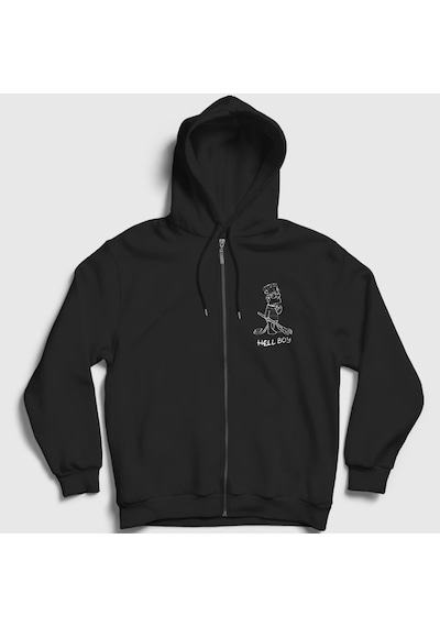 Presmono Unisex Hellboy Lil Peep Fermuarlı Kapüşonlu Sweatshirt Siyah