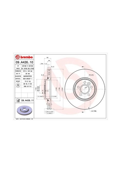 Brembo 09a42611 Fren Diski Ön Ford Mondeo/galaxy-volvo S60/s80/v60/v70-land Rover Freelander 2 07 Çap: 316mm. Kalı Nlık: 28mm 6g9n 2c375 Dc-31400764 -