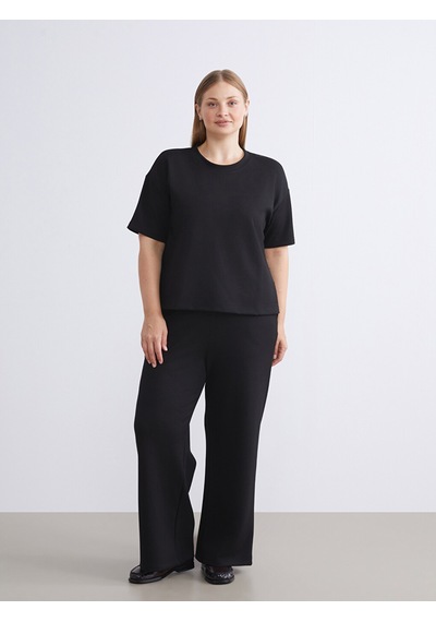 Lcw Comfort Siyah Bisiklet Yaka Kadın Tişört