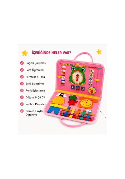 TİNEKE 3+ Yaş Keçe Eğitim Kitabı Montessori Eğitici Aktivite Oyuncağı Beceri ve Zeka Geliştirici Çocuk Kitabı 4 SAYFA PEMBE - İNG