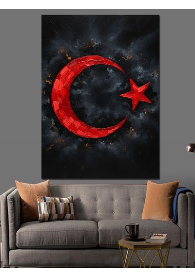 Ahşap Tablo Kırmızı Ay Yıldız Simgesi Yiyecek Ve İçecek Tabloları