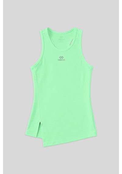 Tommy Life Neon Yeşil Yırtmaç Detaylı O Yaka Sıfır Kollu Standart Kalıp Kadın Spor Atlet - 97256 Neon Yeşil